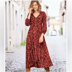 Peruvian Connection Lacquer Rose Floral Print Pima Cotton Dress Small